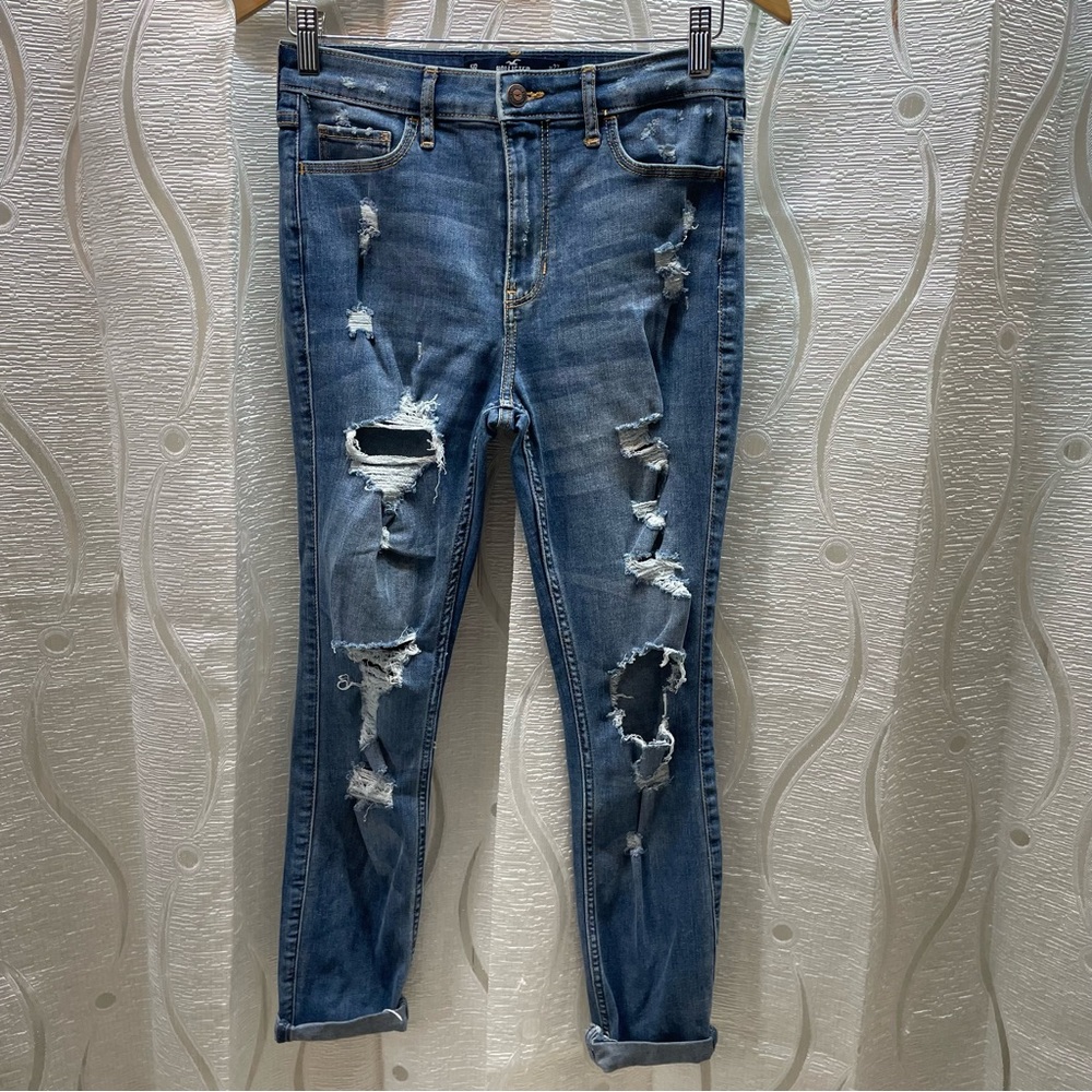 Hollister High-Rise Super Skinny‎ Jeans Womens 5R Medium Wash Distressed